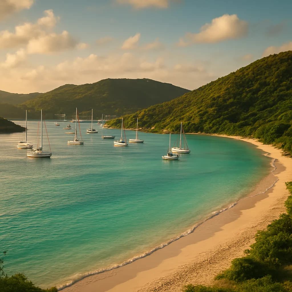 Karibische Küste mit Yachthafen auf Antigua und Barbuda