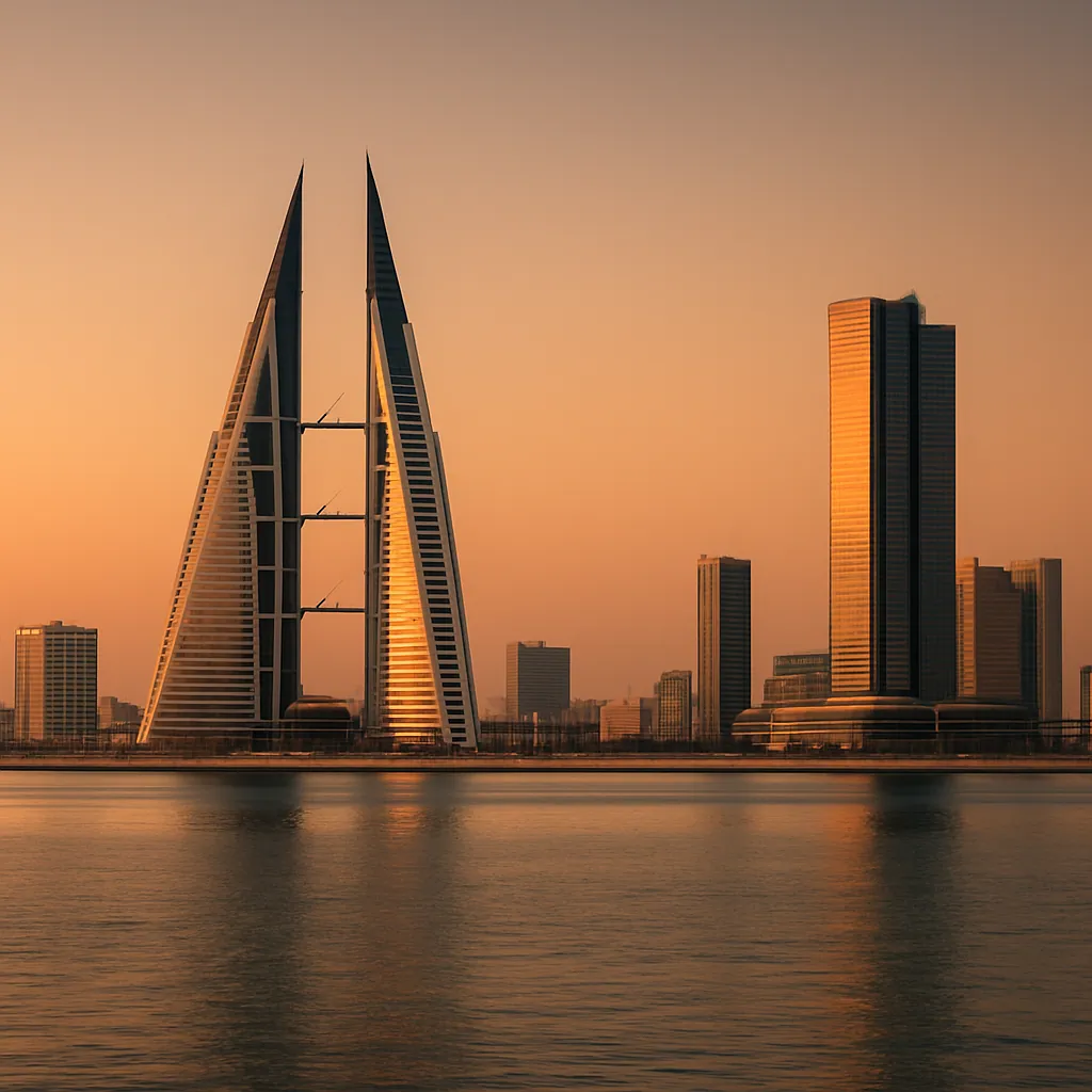 Skyline von Manama, dem Finanzzentrum Bahrains, am Persischen Golf