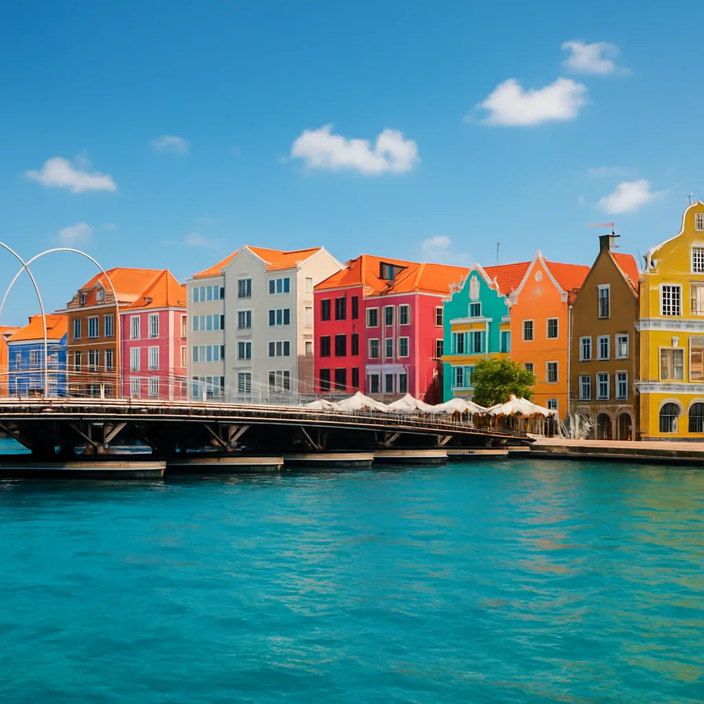 Bunte Kolonialhäuser am Hafen von Willemstad, Hauptstadt von Curaçao