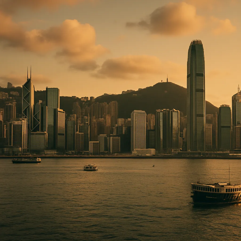 Skyline von Hongkong mit Victoria Harbour und Wolkenkratzern