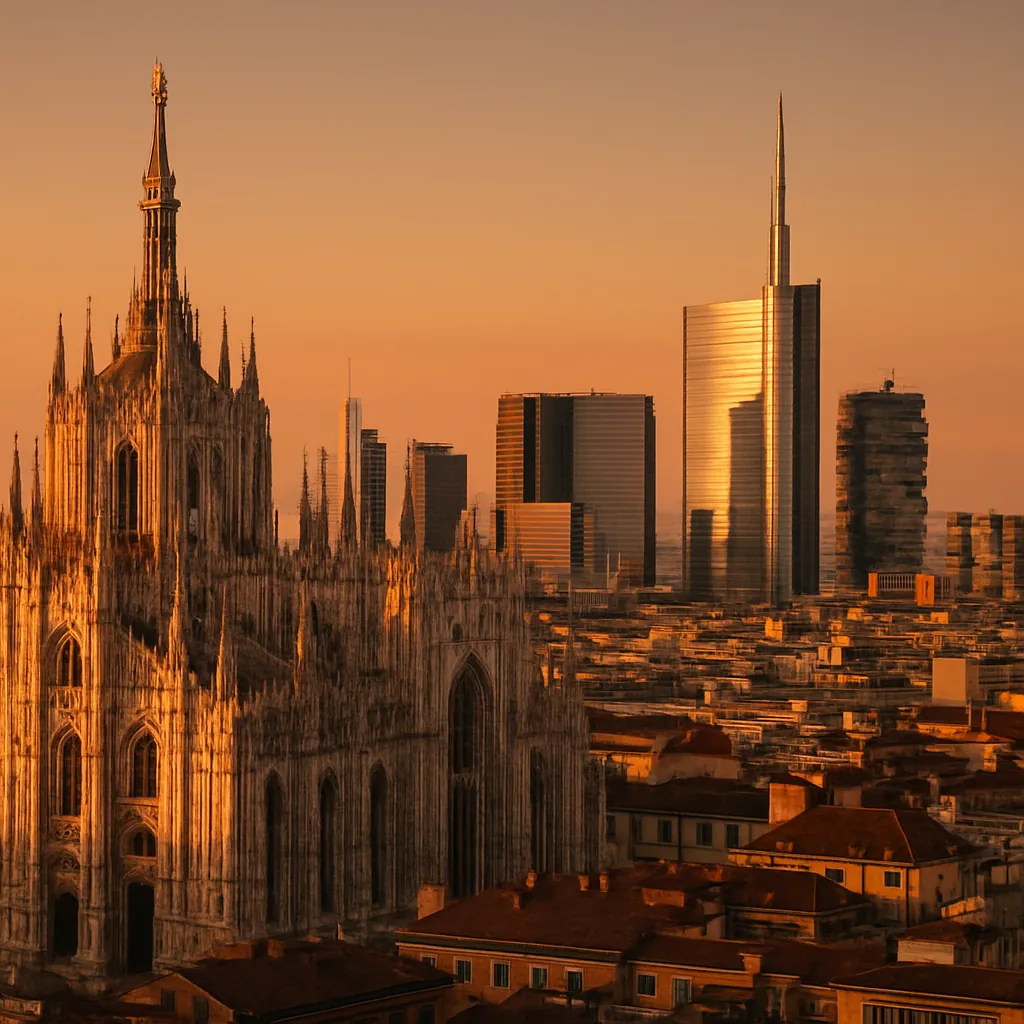 Skyline von Mailand mit Dom und modernem Geschäftsviertel Porta Nuova