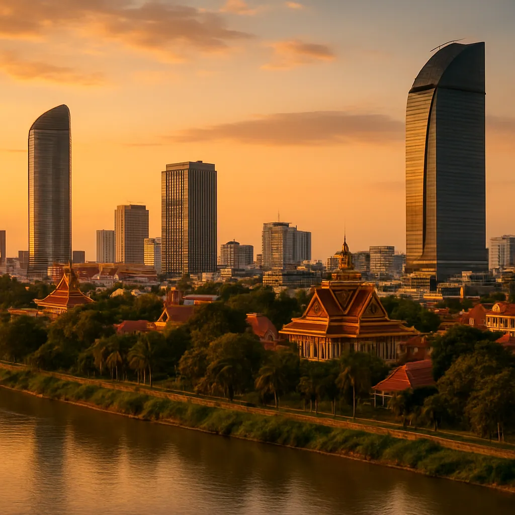 Skyline von Phnom Penh am Mekong