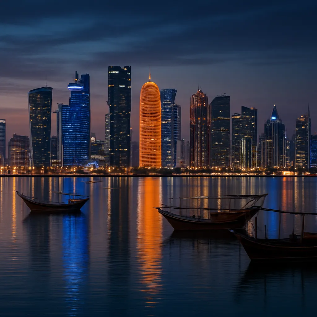 Skyline von Doha an der Corniche am Persischen Golf