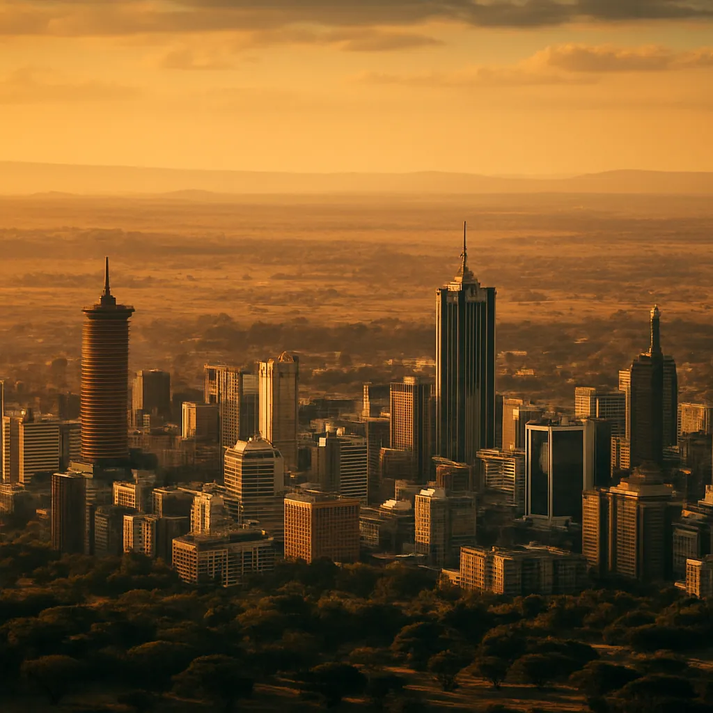 Moderne Skyline von Nairobi mit Savannenlandschaft