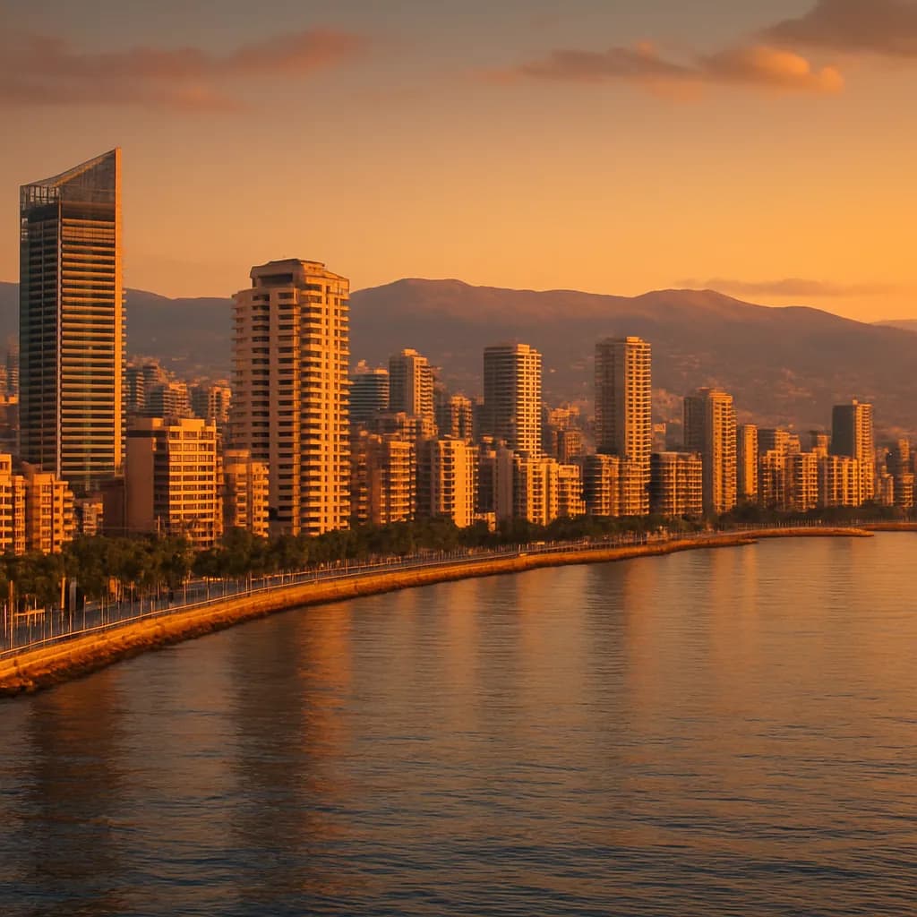 Skyline von Beirut an der Mittelmeerküste mit Bergen im Hintergrund