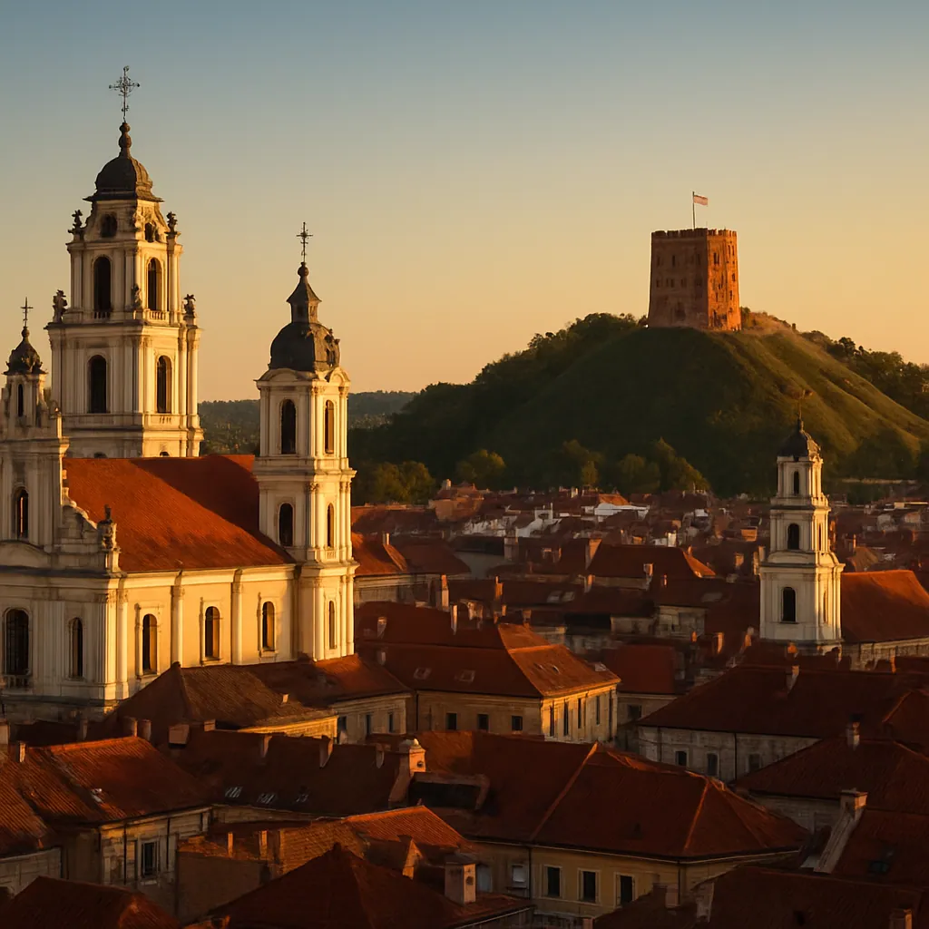 Altstadt von Vilnius mit barocken Kirchtürmen und dem Gediminas-Turm
