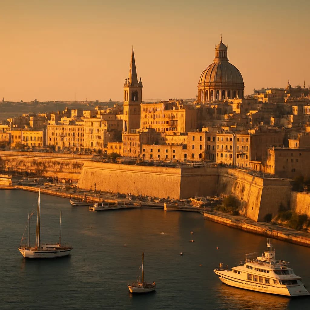 Historische Festungsmauern von Valletta über dem Grand Harbour