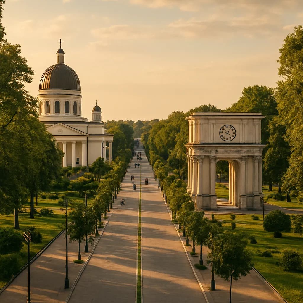 Zentraler Boulevard mit Kathedrale in Chișinău, Moldau