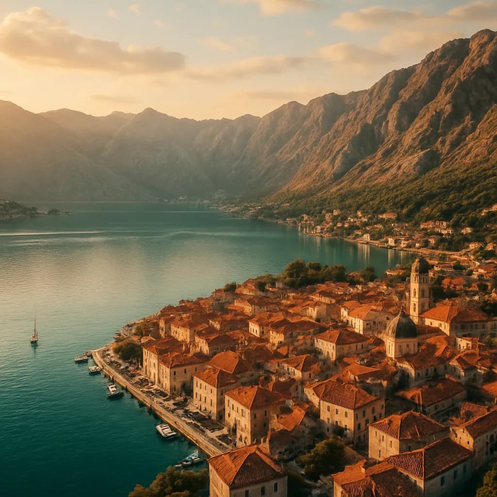 Die Bucht von Kotor mit der Altstadt unterhalb steiler Berge