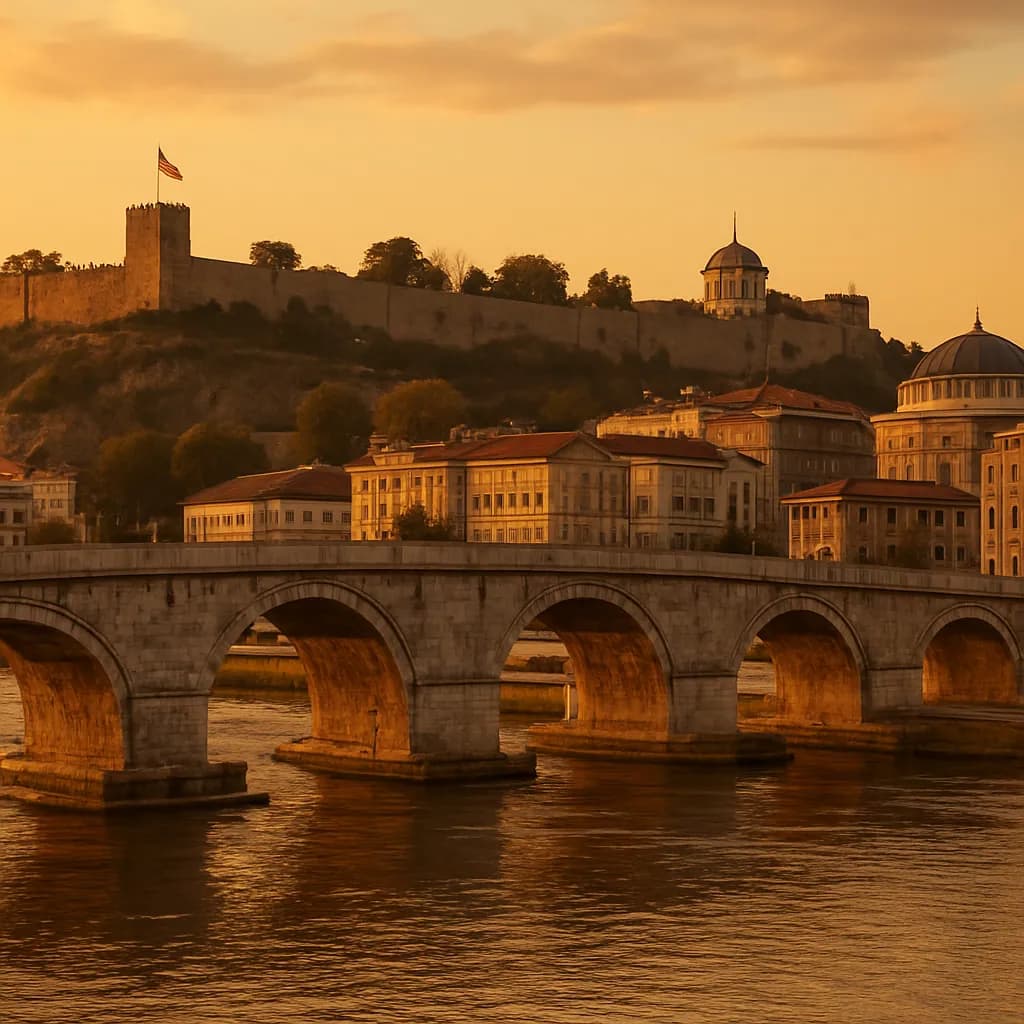 Die Steinbrücke über den Vardar in Skopje, Nordmazedonien