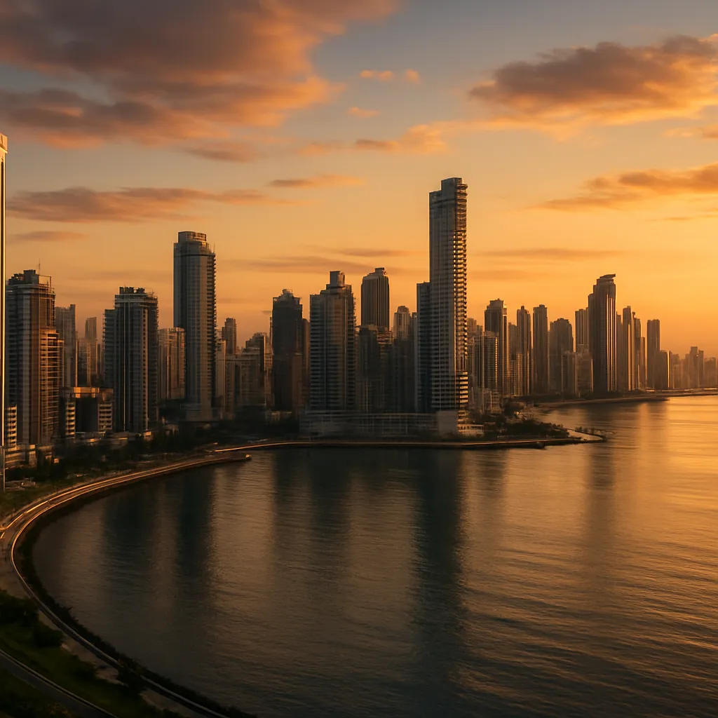 Skyline von Panama-Stadt mit modernen Wolkenkratzern an der Pazifikküste