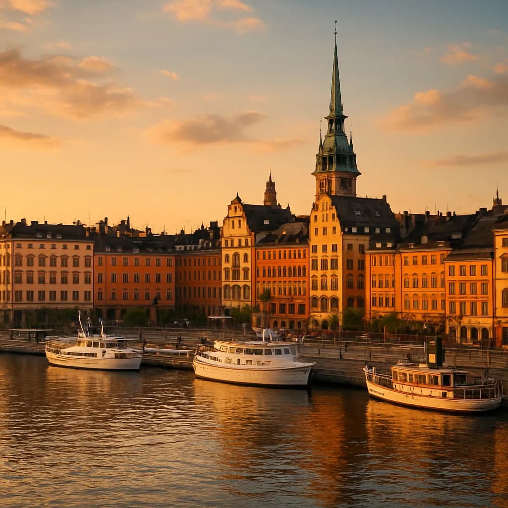 Bunte Altstadt Gamla Stan in Stockholm am Wasser
