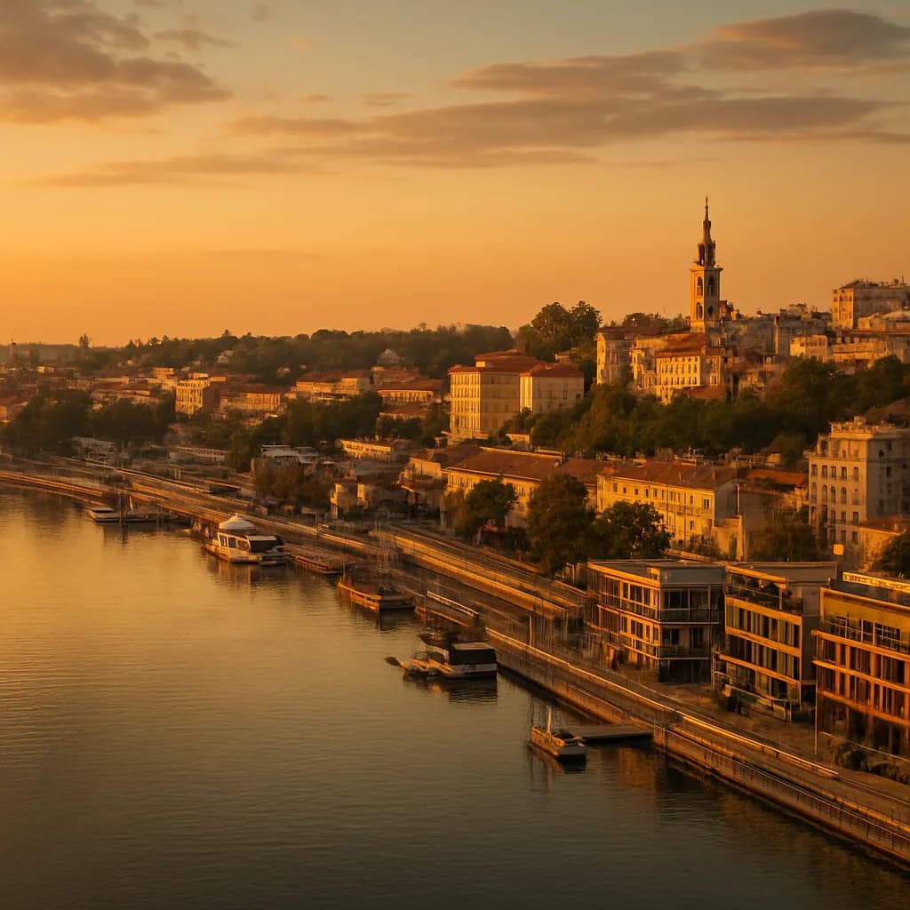 Skyline von Belgrad an Donau und Save mit Festung und Waterfront