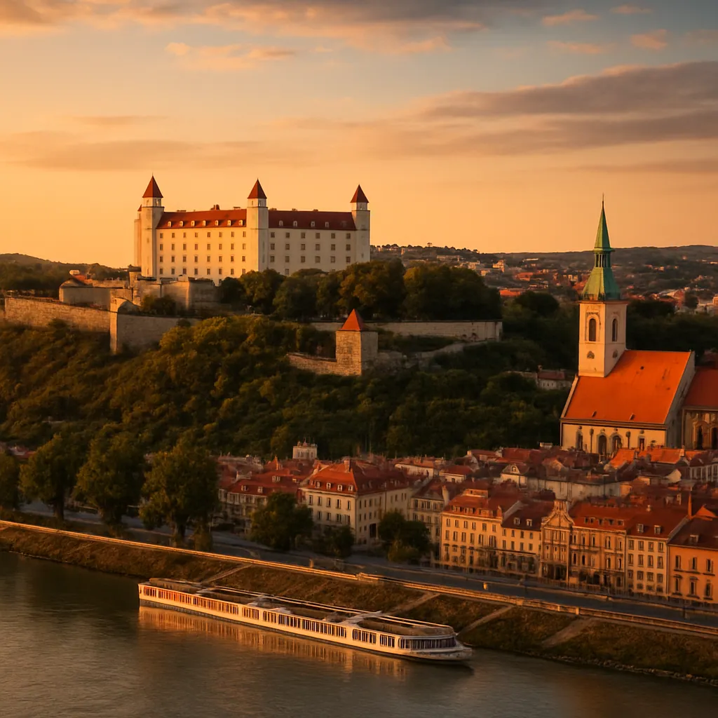 Burg von Bratislava und Altstadt an der Donau