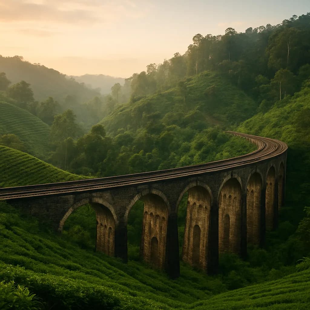 Die Nine Arch Bridge in Ella, umgeben von grünen Teeplantagen