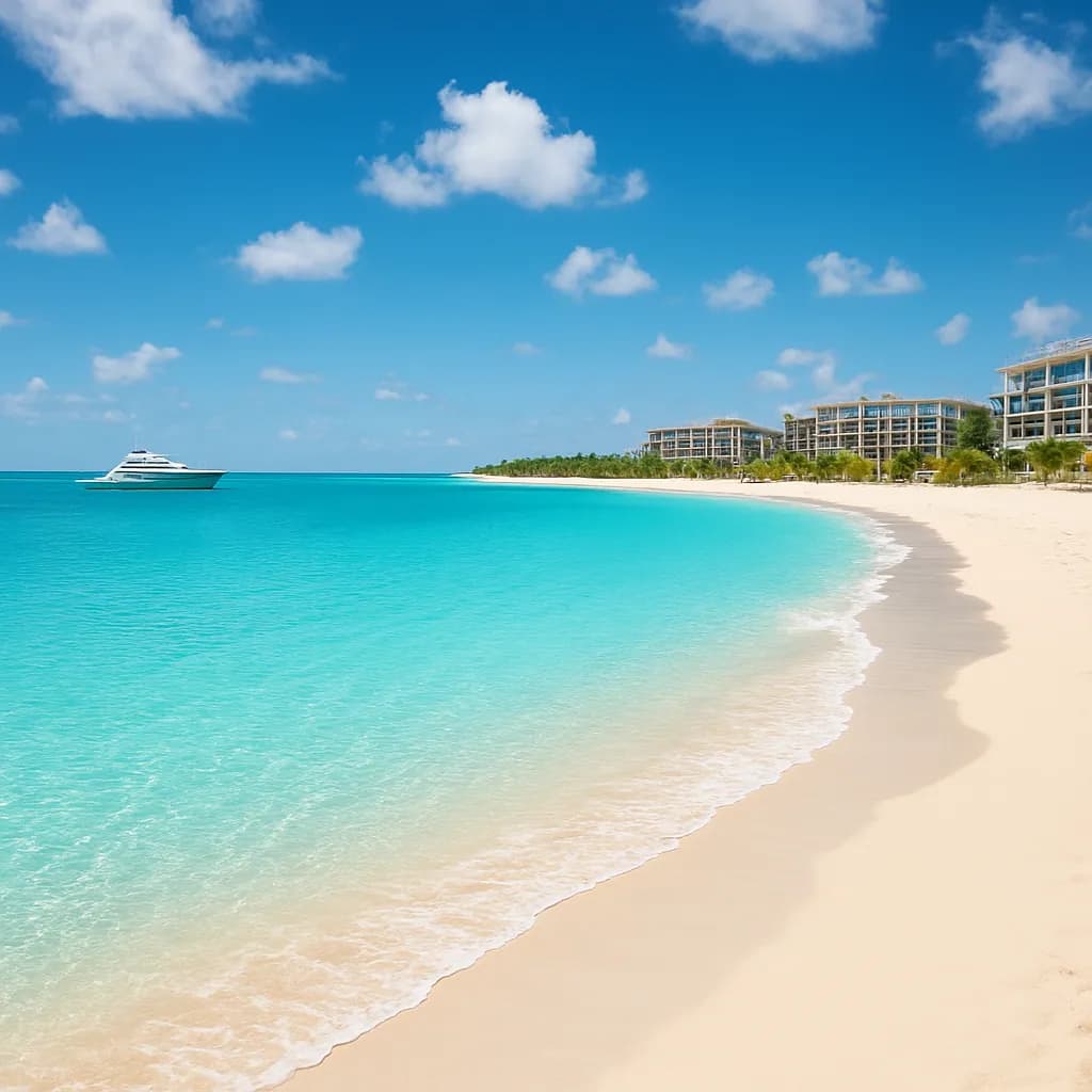 Grace Bay Beach mit türkisem Wasser und weißem Sand auf den Turks- und Caicosinseln