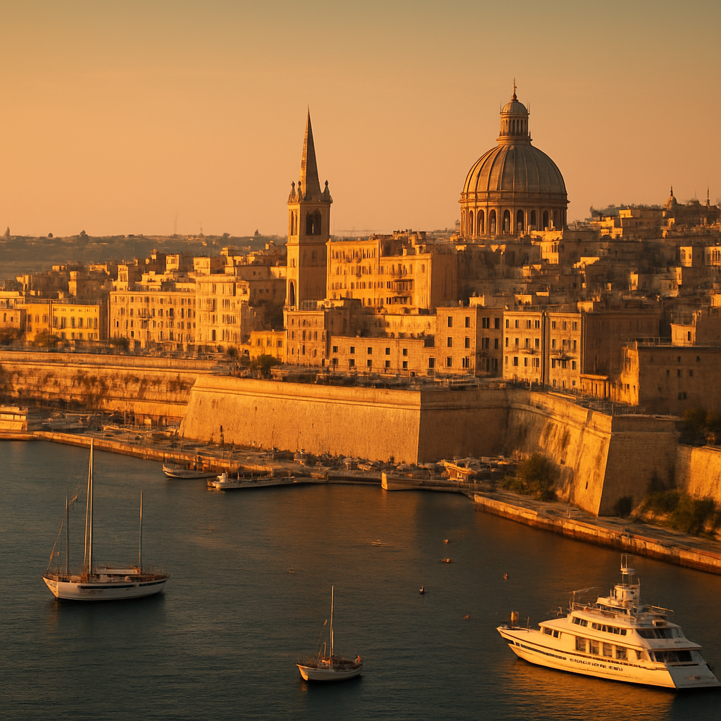 Historische Festungsmauern von Valletta über dem Grand Harbour